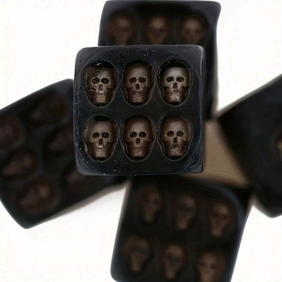 Gothic Style Black Gold Six-Sided Dice Set - Durable Resin Skull-Shaped Dice, Suitable For Tabletop Role-Playing Games, Board Games, , And Various Other Scenarios. Compatible With Party Games, Can Be Used As Christmas Gifts And Player Room Decorations - 黑色 - 查看 1