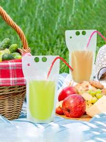 Semi-Transparent Zip Drink Bags With Handle And Straw Opening, Reusable Plastic Material For Cold Drinks, Cocktails, Wine. Portable Design Perfect For Outdoor Picnic, Holiday Party, Home Use. Sturdy Seal Prevents Leakage, Easy To Clean And Reuse For - 20pcs - View 4