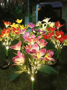 1/2/4PCS Solar Lights Outdoor Garden Decor - Upgraded Solar Garden Lights With 7 Powered Orchid Lights, Solar Outdoor Lights Solar Decorative Lights For Garden, Patio, Yard, Gifts For Mother(Pink, White, Orange, Yellow, Red, Purple) - 蘭花 - 查看 24