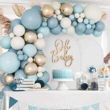124pcs Dusty Blue Balloons Arch Garland Kit, Dusty Baby Blue Sand White Metallic Gold Balloons For Bridal Shower Gender Reveal Birthday - Multicolor - View 4