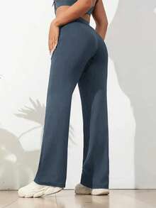 Women's High-Waisted Straight-Leg Sports Pants | Slimming And Draping Yoga Pants For Spring. New Style Straight-Leg Pants For Work, Fitness, Running. Straight-Leg Sports Pants, Women's Pants. - 深灰色 - 查看 6