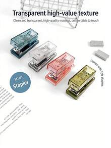 1 Set Mini Semi-Transparent Handheld Stapler Kit, Cute Student Stationery Multi-Function Binding Machine, Small Stapler - Stapler - View 4