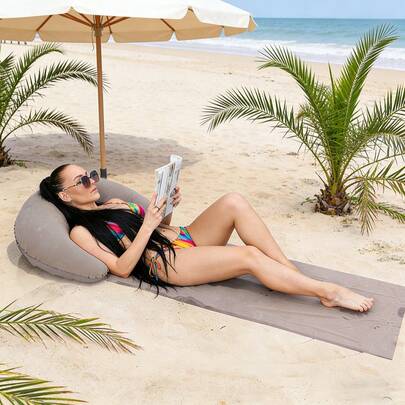 1件装户外露营可折叠充气沙滩垫，轻巧便携，简单易用，适合沙滩派对