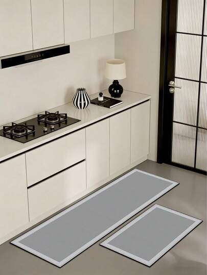 1pc Silica Gel Kitchen Mat, With Light Gray Base Color, Fine Textured Surface, Minimalist White Line Border, Presenting A Clean And Sleek Modern Style. Suitable For Kitchen, Bathroom, Entryway, Laundry Room, Bedroom, Living Room Decor.