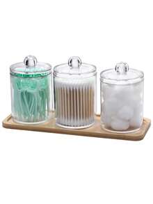 3 PiecesCotton Swab Box Set - Vanity Organizer Set, Includes Cotton Ball Box, Dental Floss Picks, Cotton Swab Dispenser Set, Tray, And Pill Dispenser With Lid. - View 11