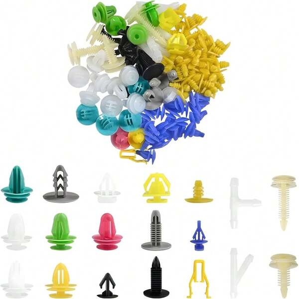 100 piezas Nuevas - Clips de coche mixtos, sujetadores de placa de matrícula, tuercas de ojal para panel de puerta de automóvil, surtido de clips de plástico para parachoques, guardabarros, panel de puerta, escudo