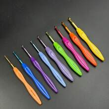 9pcs Colorful Plastic Handle Crochet Hook Set, Comfortable Non-Slip, Durable Aluminum Alloy Hooks, Multi-Size Yarn Knitting Tools - 9pcs - View 9