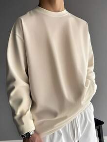 Simple Studio | Men's Casual Street Versatile Solid Color Crew Neck Long Sleeve T-Shirt - Apricot - View 2