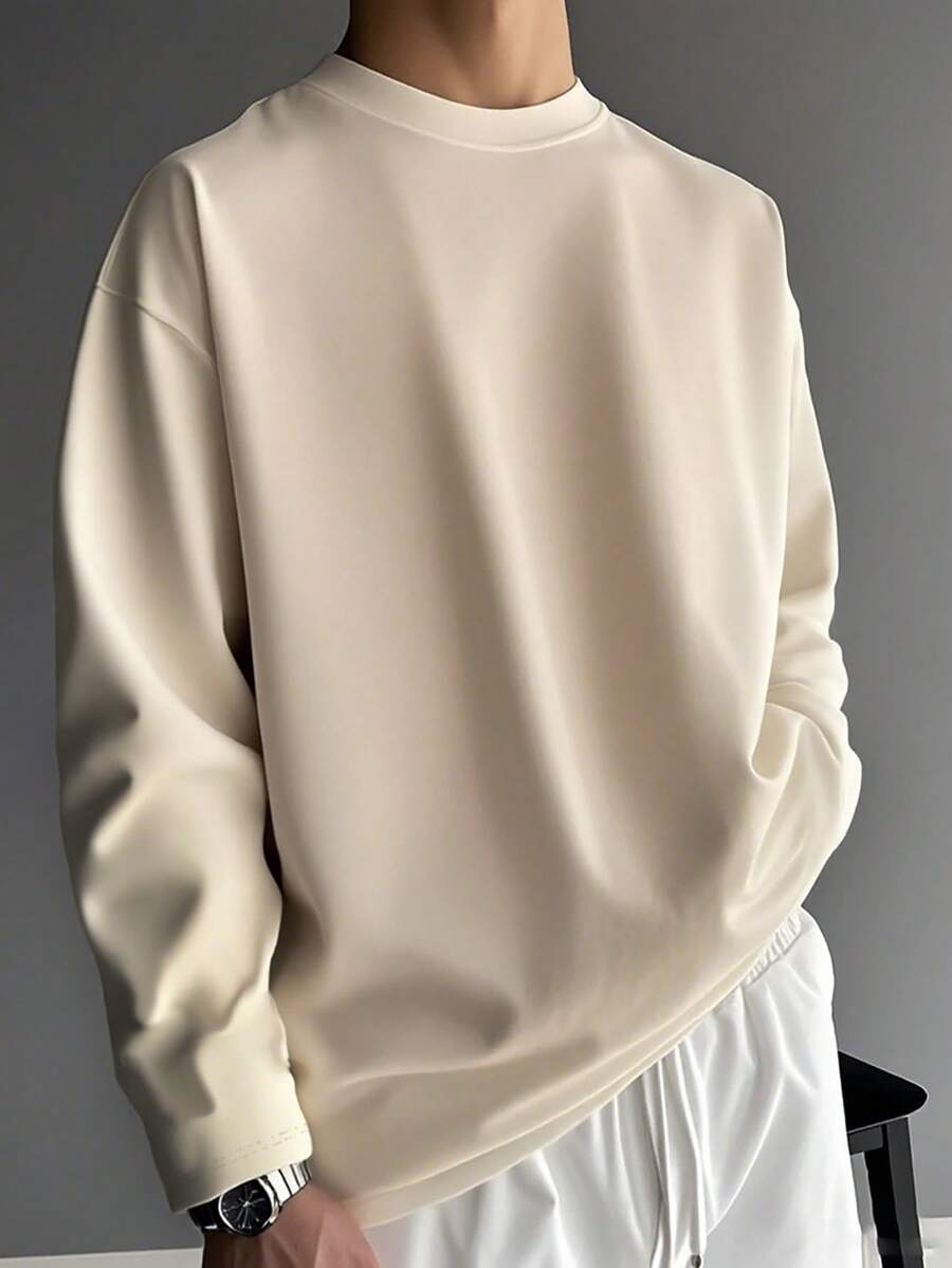 Simple Studio | Men's Casual Street Versatile Solid Color Crew Neck Long Sleeve T-Shirt