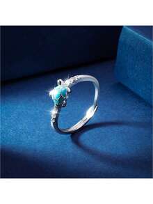 925纯银海龟造型可调节戒指，镶嵌锆石，个性化夏季海洋主题首饰 - 銀色 - 查看 9