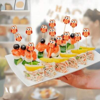 100 que xiên tre hình cú mèo - Thiết kế đầu cú mèo dễ thương, khuôn mặt biểu cảm - Dùng cho tiệc nướng, món khai vị, quà tặng tiệc tùng - Thích hợp cho Halloween, Giáng sinh, Sinh nhật, Đám cưới - Nhà bếp, Phòng ăn, Ăn uống tại nhà - (12cm/4.72in), Phụ kiện món khai vị, Trang trí bàn ăn vui nhộn, Bề mặt kim loại được đánh bóng