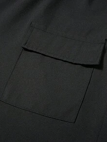 Men's Casual Street Style Cargo Pants - Loose Fit Wide Leg Trousers, Multi-Pocket Design, Drawstring Waist, Solid Color For Daily Wear, Elastic Waistband With Drawstring, Suitable For All Year Round - الأسود - مشاهدة 6