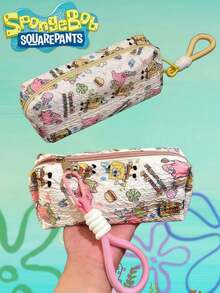 SpongeBob SquarePants 1pc SquarePants Cartoon Print Cute New Makeup Bag, Random Print Large Capacity Foldable PVC Cosmetic Bag, Multi-Functional Storage Pouch - Multicolor - View 6