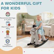 Children's Rocking Horse, Plush Children's Riding Toys, 2-5 Year Old Children's Toys, Gray - Grey. - View 8
