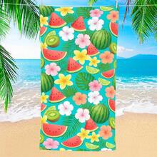 1 buc Prosop de plajă de vară cu model floral și pepene verde, Pătură de plajă extra mare din microfibră super moale, Prosop de baie foarte absorbant, Potrivit pentru călătorii, piscină, scufundări, surfing, yoga, camping, Disponibil în mai multe dimensiuni, Accesorii de plajă - C - Vizualizare 2