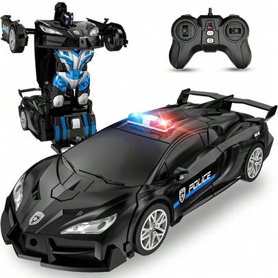 1 pezzo Giocattolo auto trasformabile con telecomando, adatto per bambini di 4-7 anni, auto RC cool con luci a doppio colore, scala 1:18 2.4GHz con rotazione a 360°, trasformabile in robot, giocattolo auto con trasformazione a un tasto, adatto per bambini e bambine di 3-12 anni, regalo per compleanni/Natale/Pasqua/Ognissanti/Ringraziamento/Capodanno