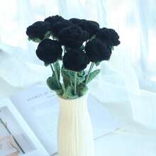 1/3/6/10 Pcs Handmade Crochet Rose Bouquet, Decorative Flower Bouquet, Artificial Flowers, Handmade Flowers, Yarn Flowers. Bridal Bouquet, Her Gift, Mother's Gift, Teacher's Gift, Creative Gift. Suitable For Home Decor In Restaurant, Living Room, Bedroom, Wedding, Party. Suitable For Spring/Summer Decor, Wedding Season, Graduation Season, Thanksgiving, Back To School, Anniversary, Birthday And Other Holidays - Black - View 7