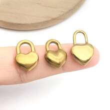 2个简约金色心形吊坠，不锈钢材质，爱心造型，适用于DIY项链、手链、耳环等首饰制作配件 - 金色 - 查看 4