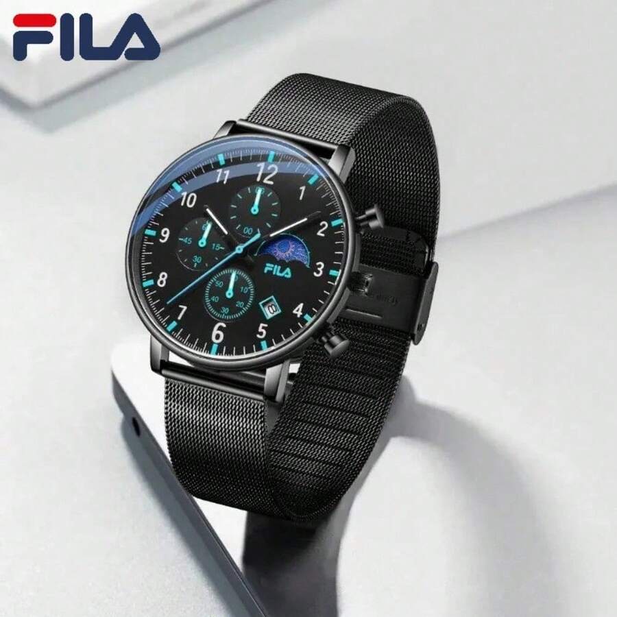 Reloj cronógrafo multifunción de cuarzo FILA de 45 mm de diámetro de esfera grande, resistente al agua 30M, con correa de acero inoxidable para hombre - Unitalla - Ver 1