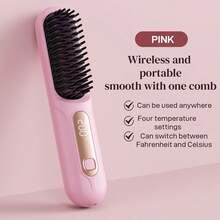 无线旅行直发器，迷你直发器，便携式热风直发梳，可充电电池，防烫设计，3档温度设置 - 多色 - 查看 8