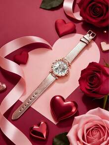 Cute Cat Pattern Luxury Girl's Watch: Healing Cat Dial + Rose Gold Snakeskin Strap - Multicolor - View 5