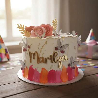 Topo de Bolo 3D com rosas/Topper de Bolo com rosas/Topo de bolo personalizado com rosas e borboletas