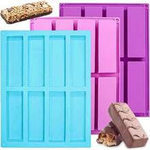 Bộ 3 khuôn silicon làm thanh granola, chất liệu chống dính, khuôn hình chữ nhật đa năng, thích hợp làm sô cô la, bánh ngọt, thanh protein, thanh năng lượng, bánh kếp, bánh mì ngô, bánh phô mai, bánh pudding và các món tráng miệng khác. - Nhiều màu - Xem 1