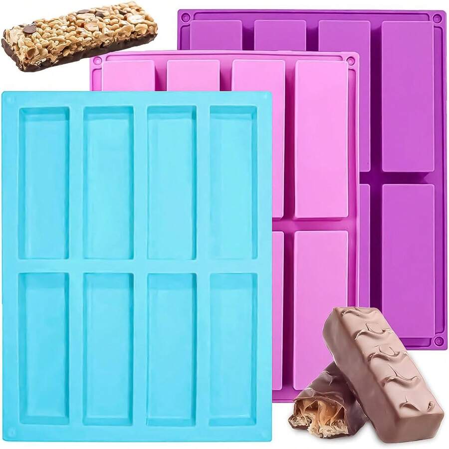 Bộ 3 khuôn silicon làm thanh granola, chất liệu chống dính, khuôn hình chữ nhật đa năng, thích hợp làm sô cô la, bánh ngọt, thanh protein, thanh năng lượng, bánh kếp, bánh mì ngô, bánh phô mai, bánh pudding và các món tráng miệng khác. - Nhiều màu - Xem 1