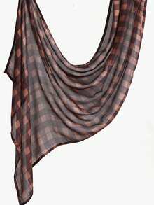 1 chiếc khăn trùm đầu Hijab thời trang nữ đa năng màu đỏ nâu kẻ caro kiểu Bohemian, phù hợp cho mọi mùa, mềm mại và thân thiện với da, khăn trùm đầu Hồi giáo, hàng mới năm 2026. - kẻ sọc màu nâu đỏ - Xem 4
