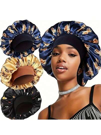 1件装缎面蝴蝶结睡帽 - 柔软不褪色，呵护秀发，适合女孩睡眠，优雅睡衣，温和护发，质地顺滑，时尚睡帽