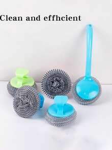 6pcs Detachable Round Pot Brushes, Kitchen Pot Cleaning Sponges, Scratch-Free Dish Washing Balls - 6 Balls + 1 Short Handle + 1 Long Handle (1 Pack) - View 8