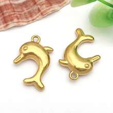 2件套不锈钢海洋动物吊坠，金色海洋海星贝壳海豚海龟吊坠，夏季海滩金属吊坠，夏威夷珠宝制作配件 - 金色 - 查看 18