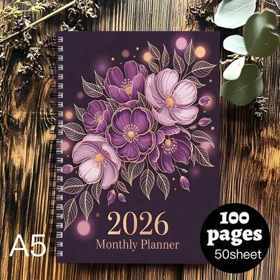 Sổ kế hoạch thẩm mỹ 2025-2026, sổ tay lò xo, phù hợp cho kế hoạch tuần và tháng - Sổ tay văn phòng và học tập phong cách cổ điển, lịch sắp xếp với họa tiết hoa tinh tế, sổ kế hoạch cuộc sống hàng ngày cá nhân, sổ sắp xếp văn phòng.