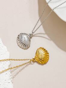 Mazuer 1件装不锈钢浪漫贝壳心形吊坠项链，18K镀金锁骨链，适合女性在度假、日常、约会、节日和生日时佩戴。 - 彩色 - 查看 5