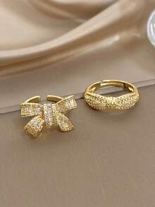 18K Gold Plated Anti-Fading Elegant Adjustable Ring Set, For Women Ladies, Gifts For Mom, For Daily Wear, Weddings, Gala, Suitable For Daily Life, Parties, Dates, Beach, Mother's Day Gift, Valentine's Day Gifts, Spring, Wedding Supplies, Summer Accessories - Multicolor - View 5