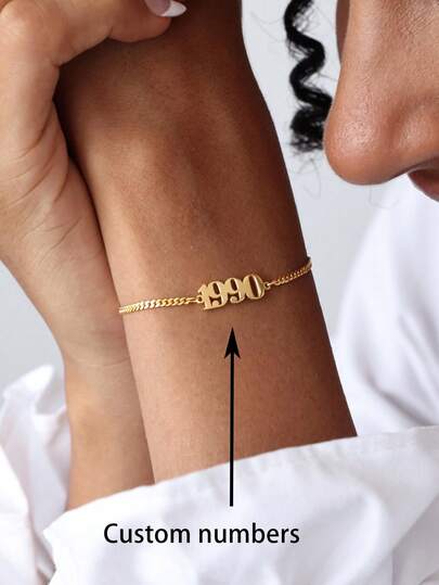 1pc Custom Lucky Number Bracelet, Special Year Or Date Bracelet, Stainless Steel Number Jewelry, Personalized Lucky Number Gift, Customized Necklace, Women's Birth Year Bracelet For Girlfriend, Customized Christmas Gift, Halloween Gift, Anniversary Gift, Personalized Gift For Family, Relatives, Friends
