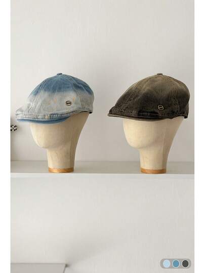 Vintage Washed Beret Hat, Versatile Newsboy Cap, British Style Peaked Cap, Reversible Artist Beret, Reversible Peaked Cap, New Korean Version Versatile Small Face Duck Tongue Beret Hat For Women