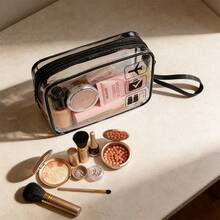 Black Transparent Toiletry Bag, Travel Makeup Organizer, Water-Resistant - Black - View 4