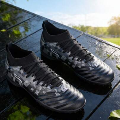 1 Pair Unisex Football Shoes, Low-Top Competition & Training Shoes, Outdoor Natural Grass, Youth American Football Shoes, Professional Sports Shoes, PU Front Lace-Up, TF Studs Short Cleats