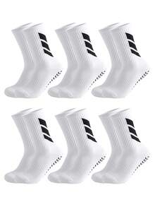 1双/4双/6双装 男士防滑点状透气条纹中筒袜，适合足球、训练 - 黑與白 - 查看 17