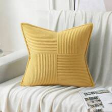 1pc Solid Color Unfilled Cushion Cover, Corduroy Sofa Pillow Case, Home Decor - Mustard Yellow - View 10