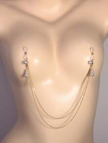 1pc New Pearl Pendant Necklace Chain, Minimalist Sexy Body Chain For Nightclub Party - Gold - View 2