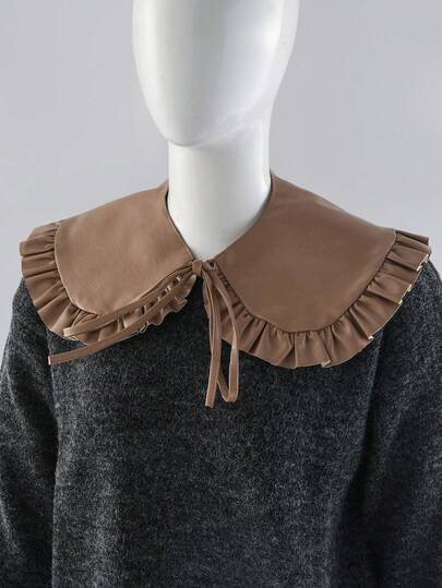 1 pièce Collier en cuir à la mode pour femmes, nouveau style de col claudine volant en cuir, accessoire polyvalent convenant aux vêtements d'automne/hiver