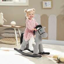 Children's Rocking Horse, Plush Children's Riding Toys, 2-5 Year Old Children's Toys, Gray - Grey. - View 2