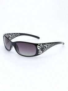 Y2K Floral Embossed Mini Square Fashion Eyeglasses, Suitable For Daily Wear & Parties - 黑色 - 查看 7