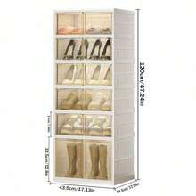 3/6/9-layerShoe box Foldable storage box Easy to assemble Transparent plastic Stackable shoe storage cabinet with lid Large shoe rack - Blanco - Ver 13
