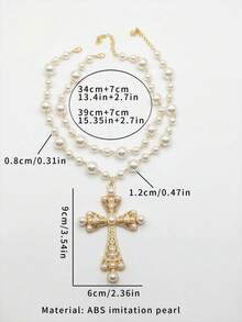 2 chiếc vòng cổ mặt dây chuyền hình thánh giá bằng nhựa ABS đính ngọc trai giả, kiểu dáng hip-hop thời trang, nhiều lớp, phụ kiện vòng cổ choker đính hạt dành cho nam giới. - dây chuyền hai mảnh đính cườm - Xem 2