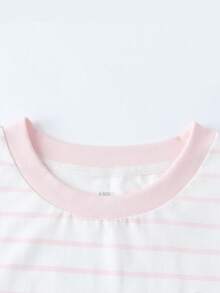 Annil Children's Striped Color-Blocked Knitted Short-Sleeved Trousers Set For Boys And Girls, Suitable For Both Home And Outdoor Wear, New Summer Style. - Porcelain Powder - View 4