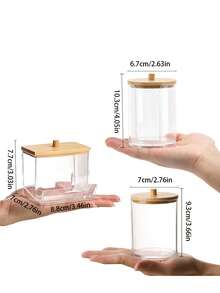 3M 3件套亚克力小储物罐和瓶子套装，棉签收纳盒，适用于存放棉签、化妆棉、牙线、浴室装饰配件 - 彩色 - 查看 10