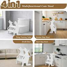 YUNRUICHI Wooden Two Step Stool Height Adjustable With Armrests Auxiliary Step Stool For Kitchen Bathroom Sink Toilet Household Helper White - 1 - View 6